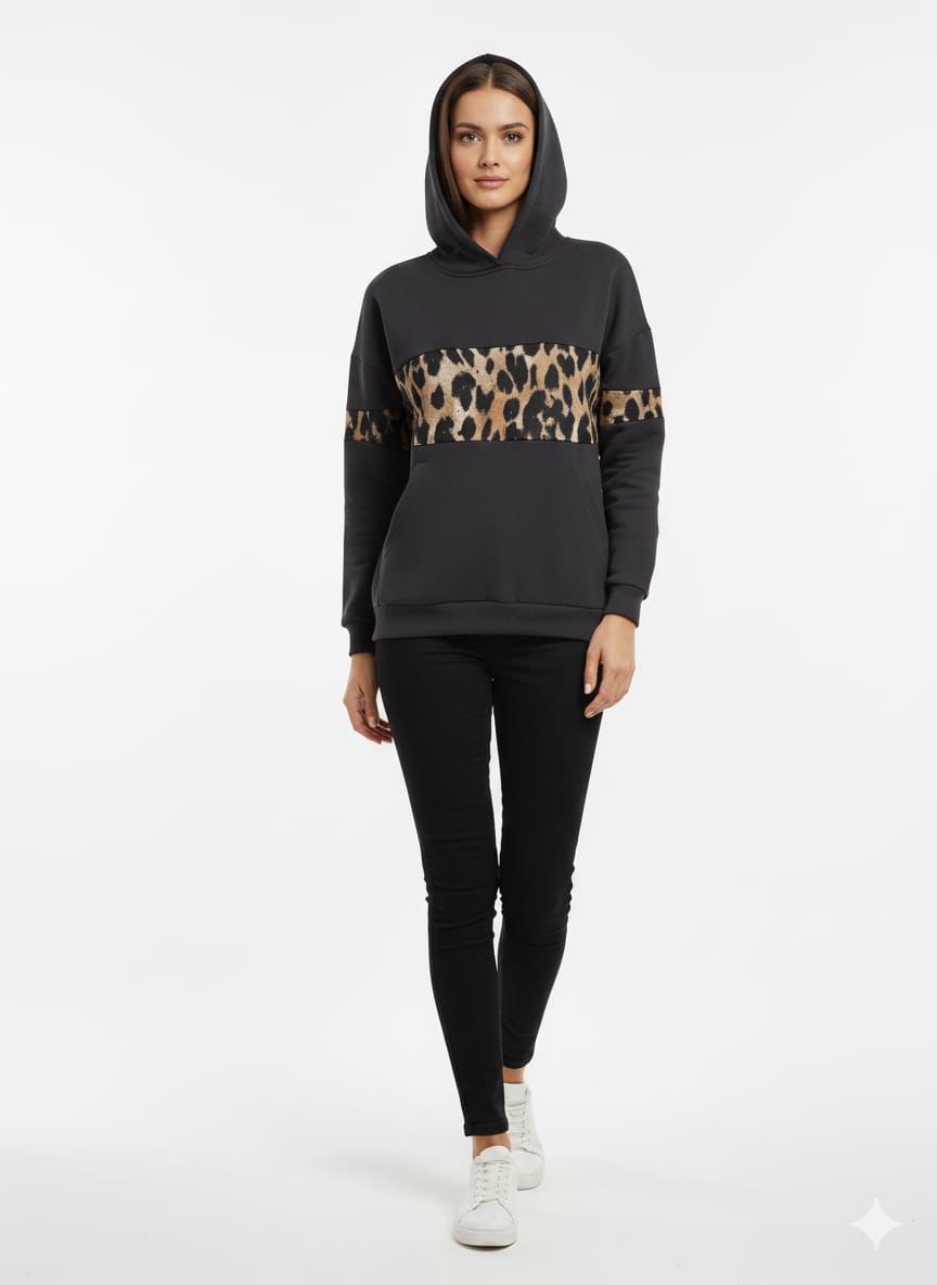Leopard Panel Oversized Hoodie – Cozy Fleece Streetwear Pullover