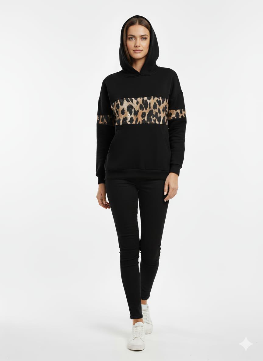 Leopard Panel Oversized Hoodie – Cozy Fleece Streetwear Pullover
